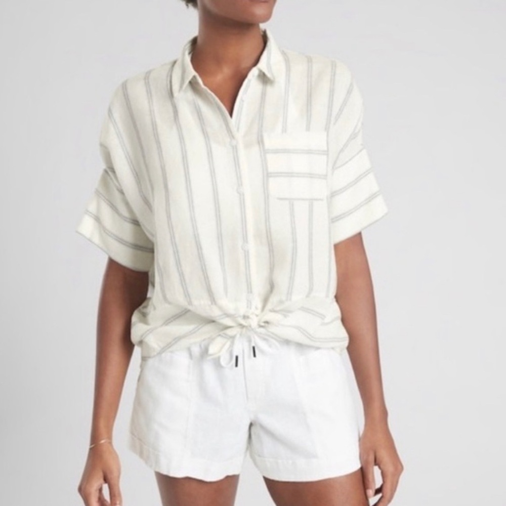 Athleta Striped Tie Front Top